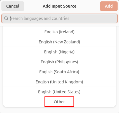 A screenshot highlighting the Other option in the input source selection.