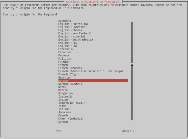 A screenshot showing the German language support for Ubuntu keyboard layouts.
