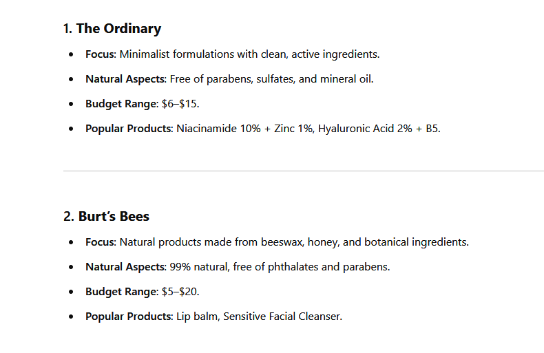 ChatGPT list organic ingredients brands