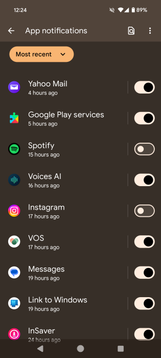 Turning off notifications for social media apps on Android.