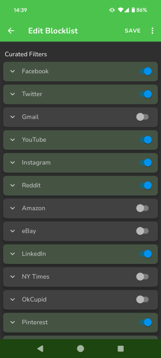 Blocking apps using Freedom app on Android phone.