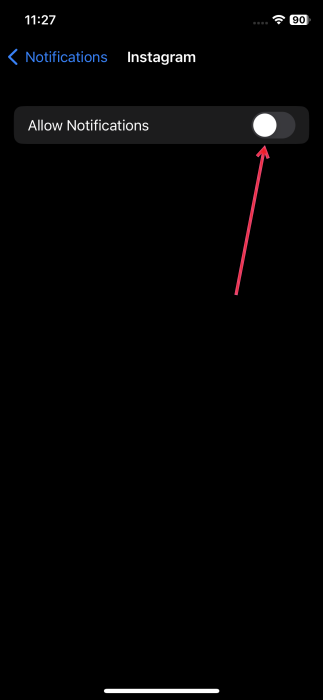 Turning off "Allow Notification" switch for apps on iPhone.