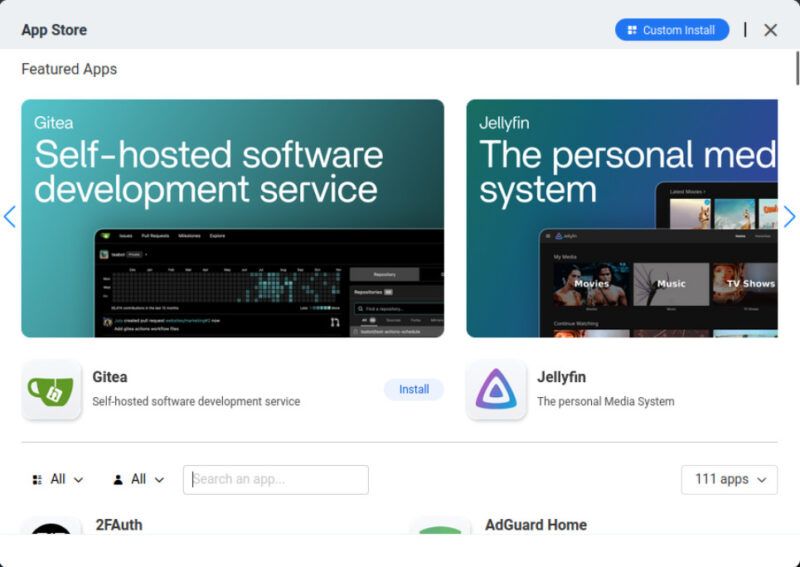 A screenshot showing the marketplace window in CasaOS.