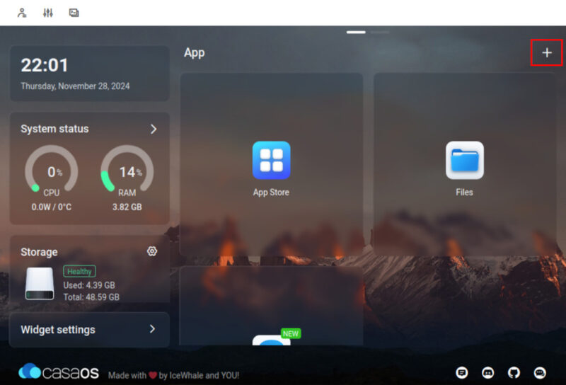 A screenshot highlighting the add button for custom server containers.