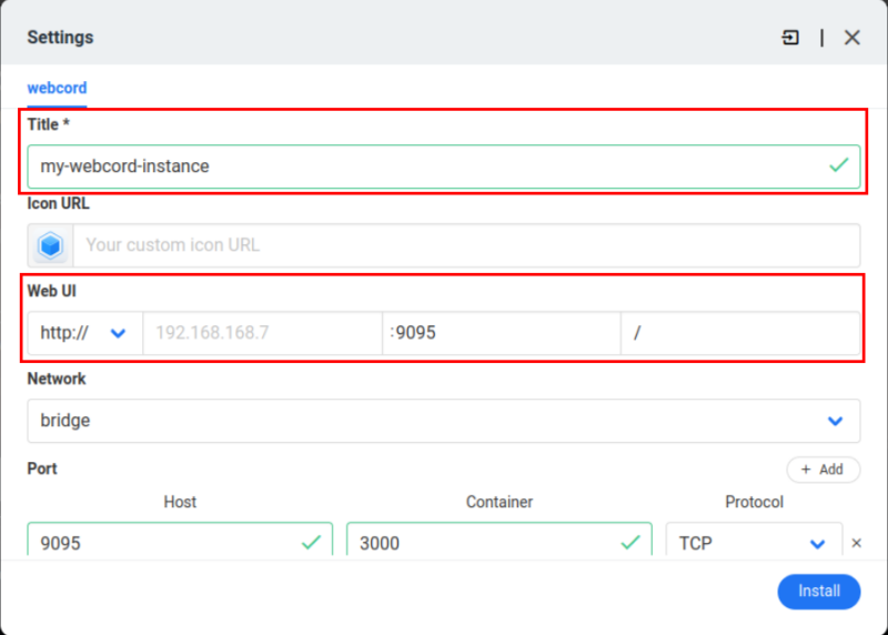 A screenshot highlighting the locations of both the server app name and the Web UI ports for the app.