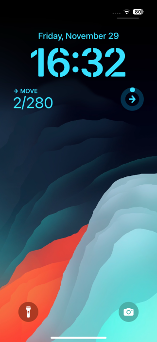 Fitness app widgets visible on iPhone lock screen.