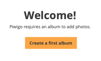 A screenshot showing the prompt to create the first Piwigo album in the instance.