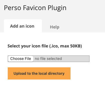 A screenshot showing the options menu for the PersoFavicon plugin.
