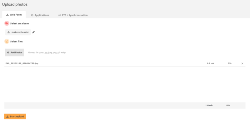 A screenshot showing the upload form for Piwigo.