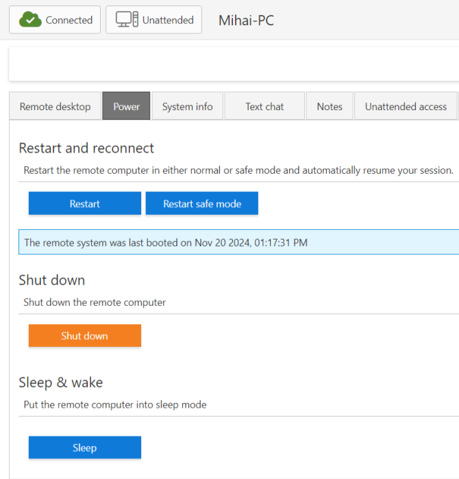 SetMe desktop console with Power options visible on admin PC.