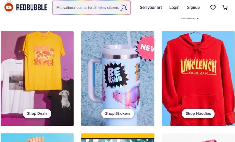 Viewing specials to buy custom gifts at Redbubble.