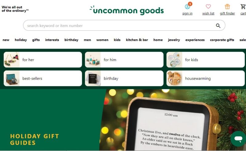 Viewing gift guides on Uncommon Goods.