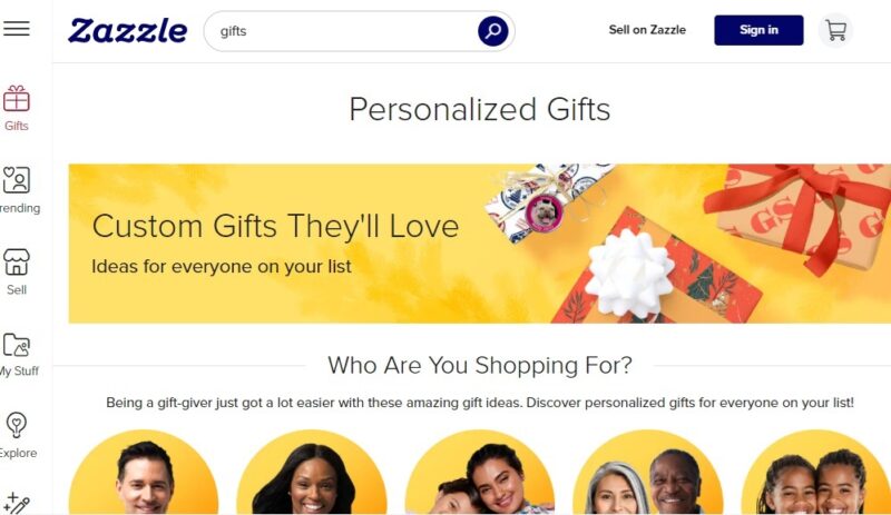 Shopping for custom gifts online at Zazzle.