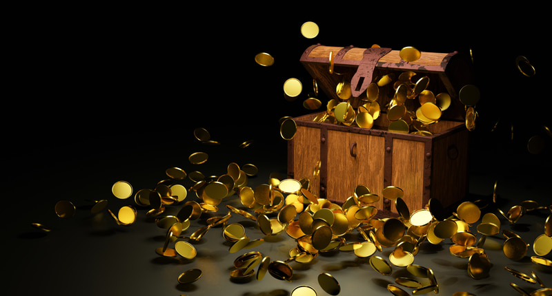 treasure chest with gold coins bursting out