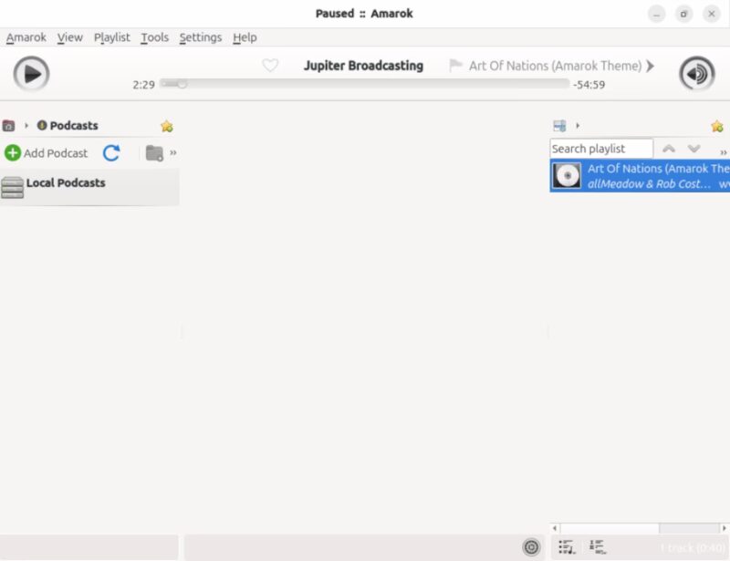 A screenshot showing the default landing screen for Amarok.