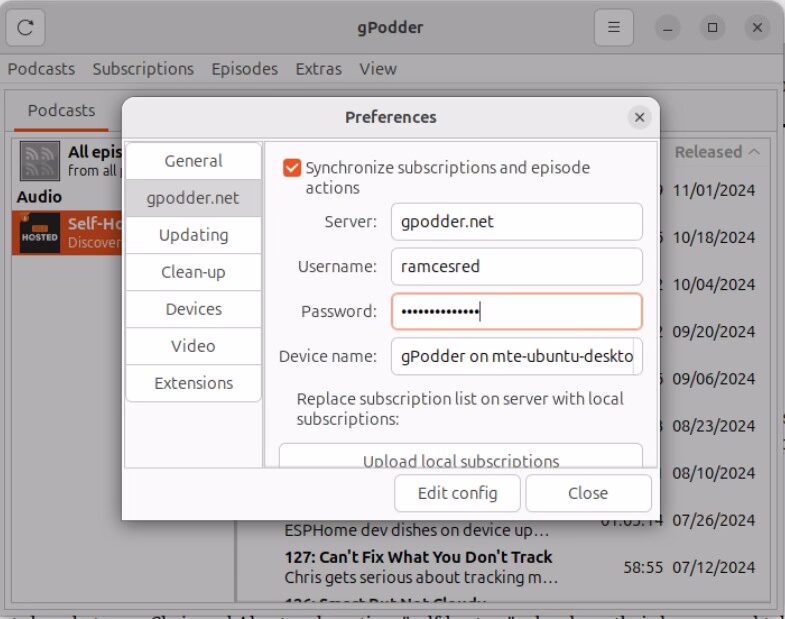 A screenshot showing the option to setup a gPodder.net account with the podcast client.