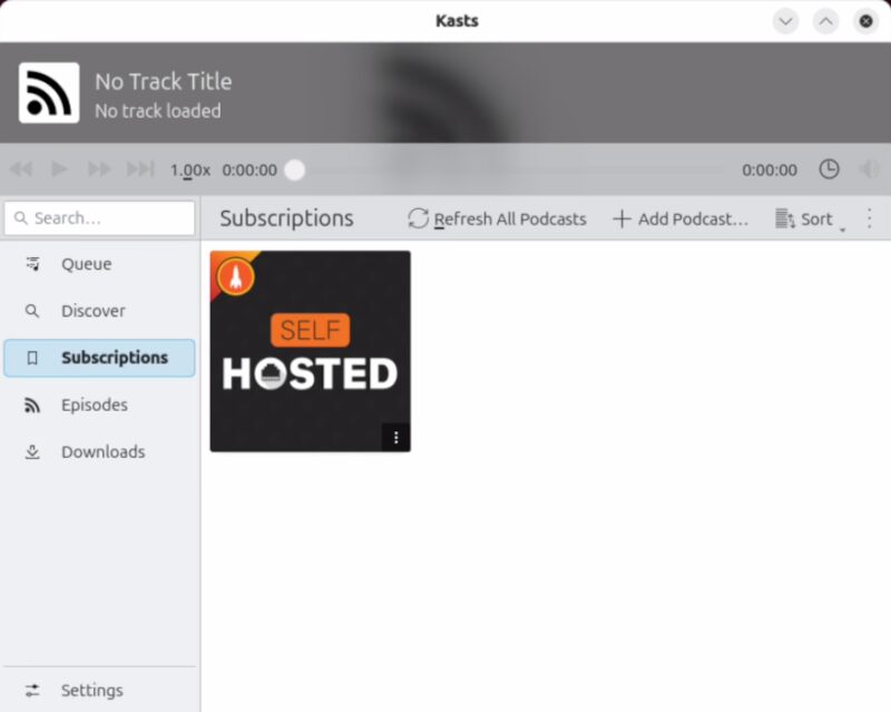 A screenshot showing Kasts running properly under Ubuntu 24.10.