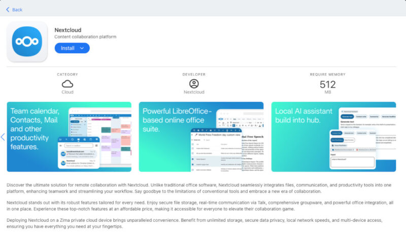 A screenshot showing the Nextcloud store page for the CasaOS App Store.