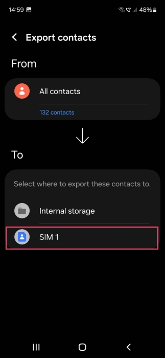 Tapping on SIM option in Contacts app on Samsung phone.