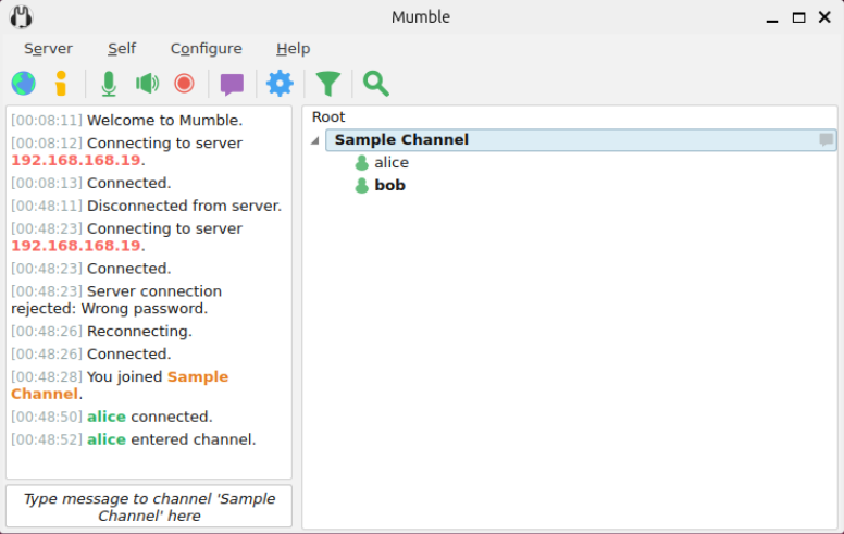 A screenshot showing the Mumble client working properly.