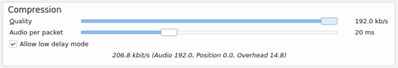 A screenshot showing the maximum audio quality available for Mumble.