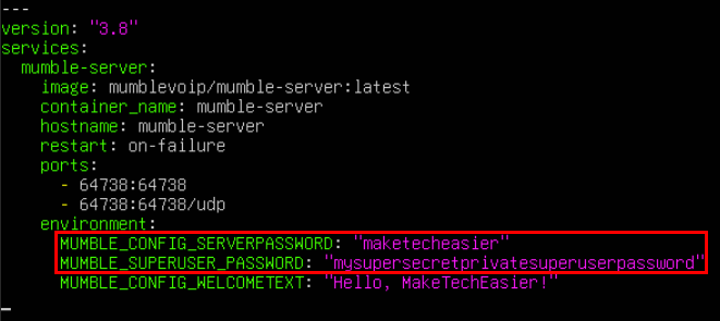 A terminal highlighting the general server password and the admin's superuser password.