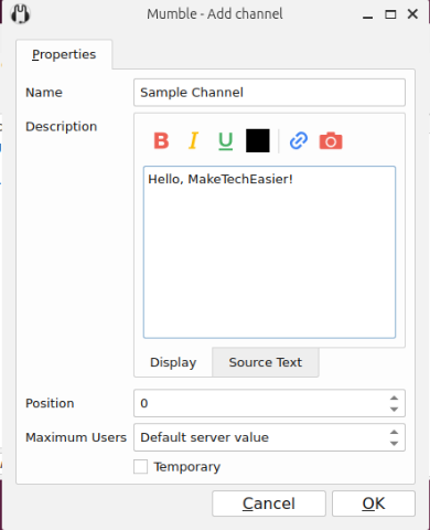 A screenshot showing the prompt for creating a new channel.