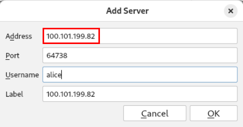 A screenshot showing the remote Mumble client using the Tailscale IP address to log in to the Mumble server.