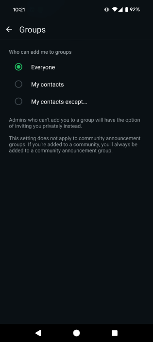 Opting who can invite you to Groups on WhatsApp on Android.