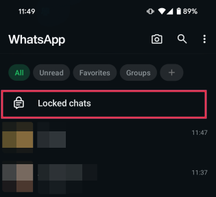 "Locked chats" folder view in WhatsApp for Android.