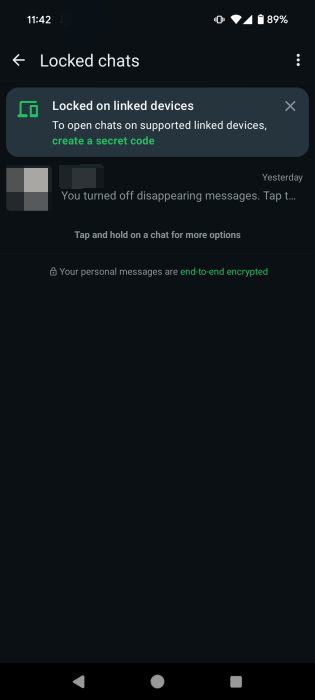 Viewing list of Locked Chats in WhatsApp on Android.