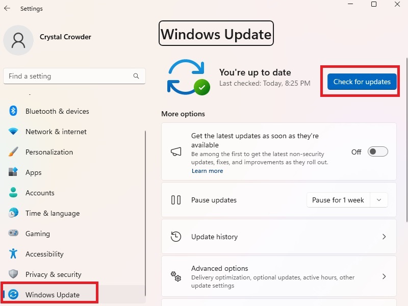 Updating Windows with the latest updates.