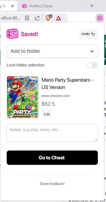 Adding a video game to my Chestr wishlist.