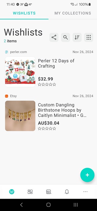 Viewing a wishlist on the wishlist app WISHUPON.