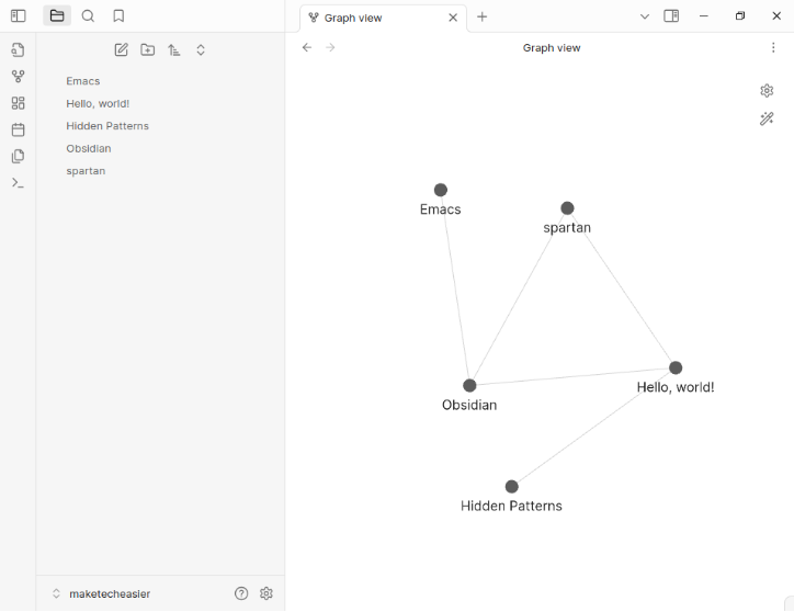 A screenshot showing an example of an Obsidian topic graph across different notes.
