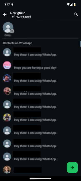Screenshot Adding People to New WhatsApp group