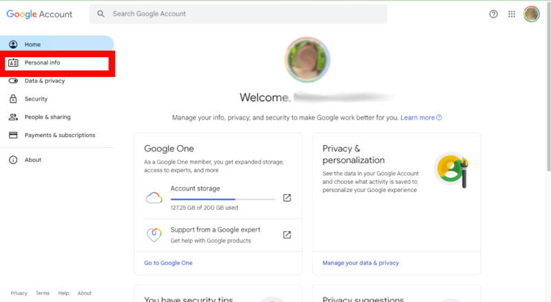 Google Account Personal Info