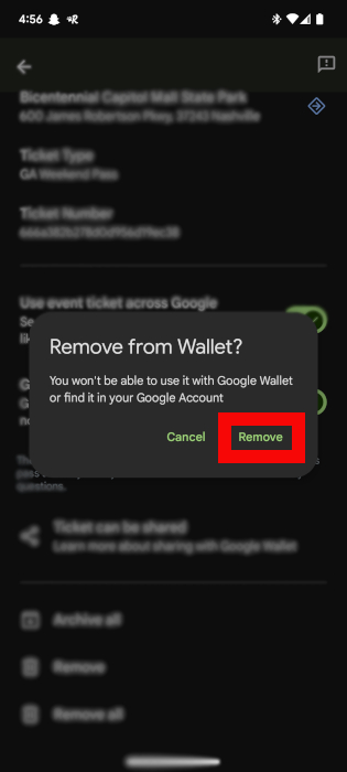 Passport Google Wallet Remove Confirm
