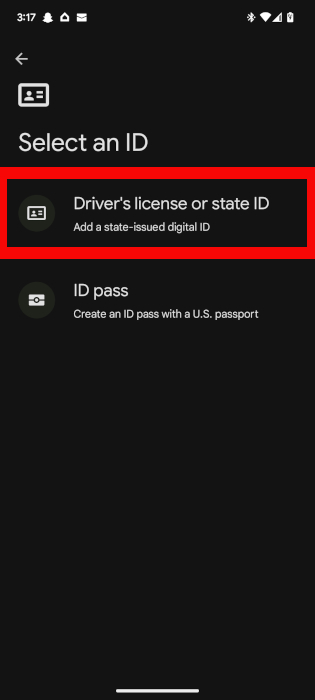 Select Drivers License or State ID