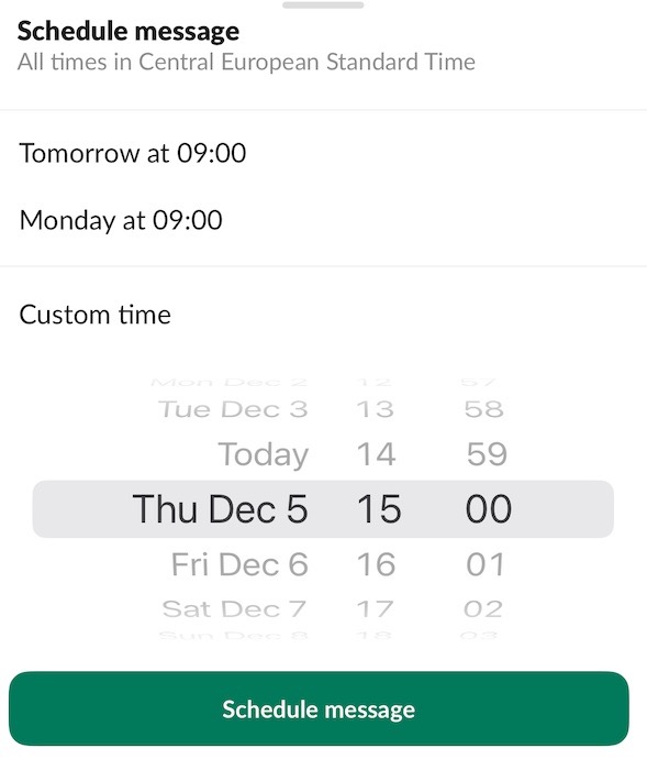 Schedule a message in the Slack mobile app