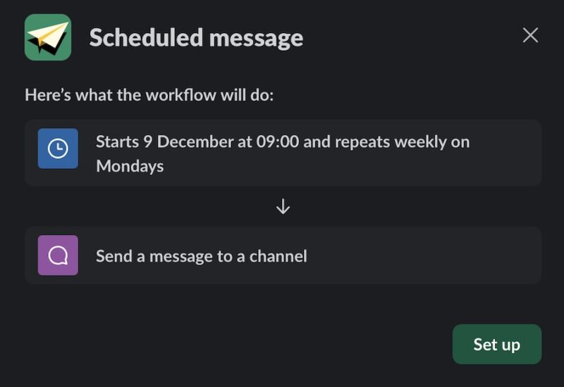 Set up a scheduled message in the Slack app