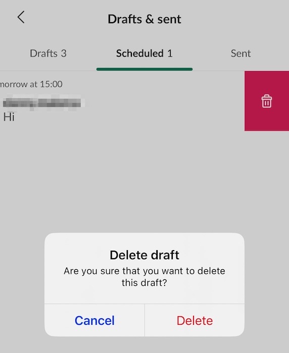 Delete a scheduled message in the Slack mobile app
