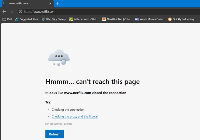 Netflix unable to be resolved on Edge browser due to VPN error.