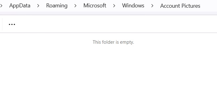 "Account Pictures Folder" is empty within Windows 11 "AppData" folder.