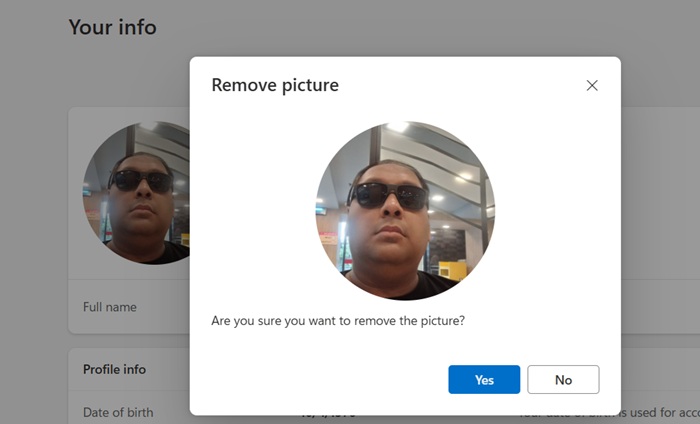 Remove profile picture from online Microsoft dashboard.