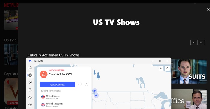 Accessing US TV shows using NordVPN's U.S. based servers.