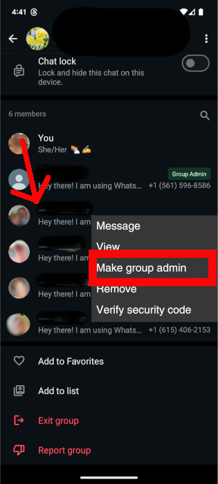 Make someone a group admin on WhatsApp
