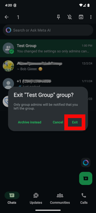 Whatsapp Exit Confirmation