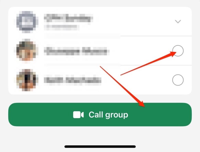 Choose the people you want to feature in a WhatsApp call before then selecting the button