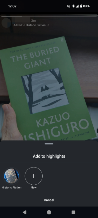 Selecting where to add the Story in the Instagram app. 